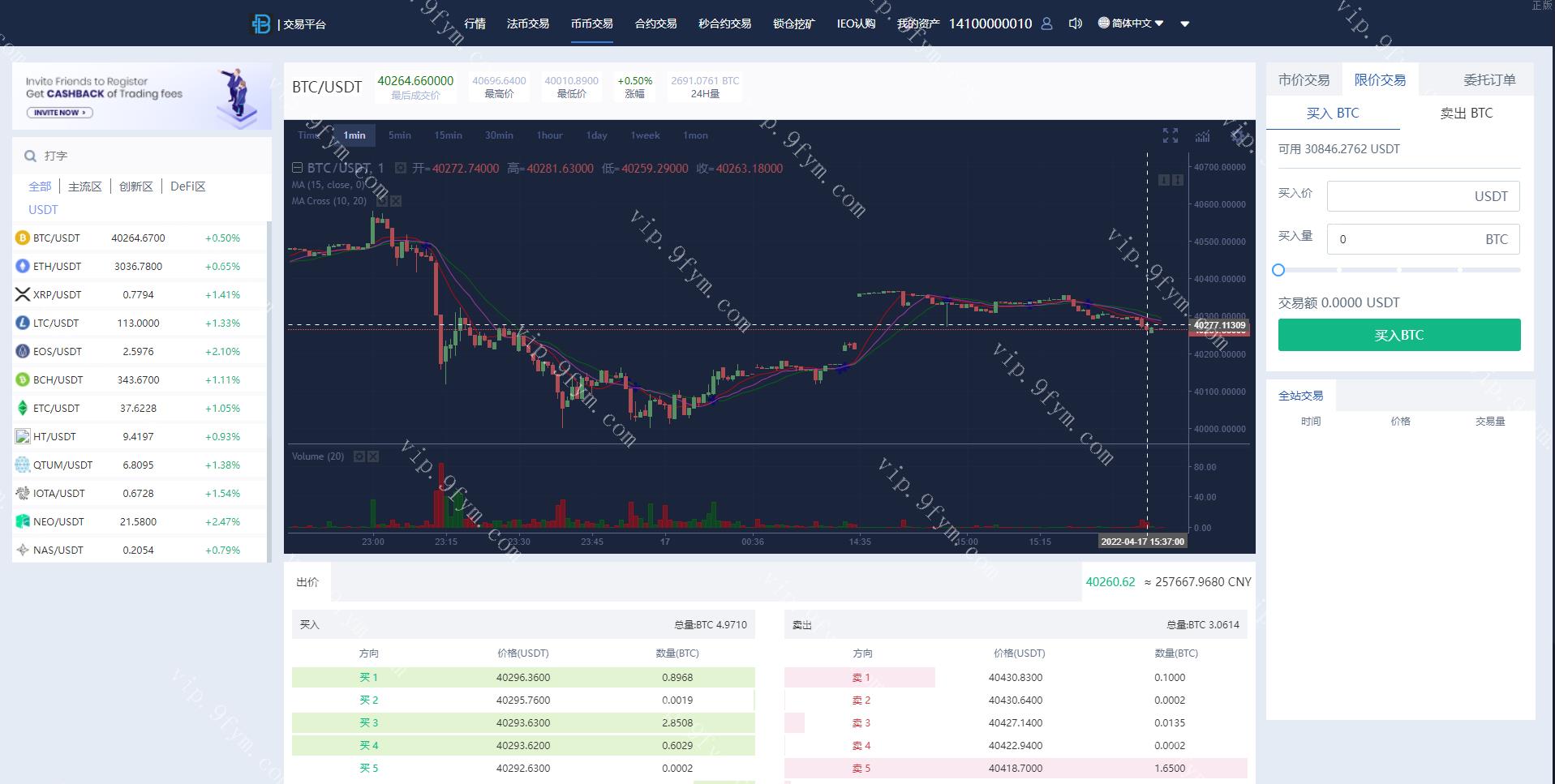 秒合约多國語言交易所/锁仓挖矿/IEO认购/币币交易/法币交易/杠杆交易