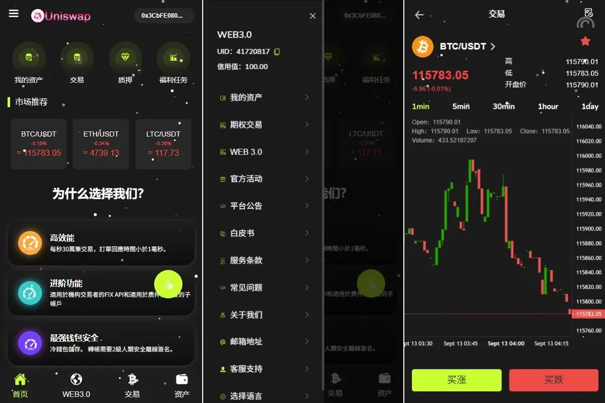 亲测特惠DAPP交易所%期权交易/质押%信用分